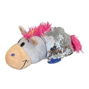 Flip A Zoo 12" Plush Stuffed Animal Unicorn/ Aki Tiger Sequined Silver Pink